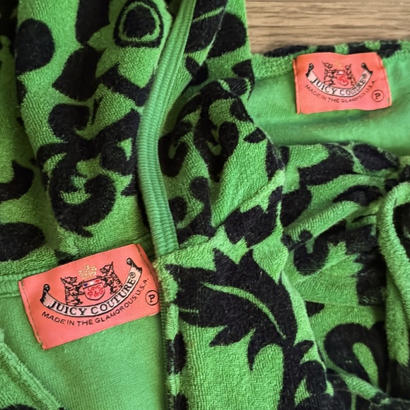 Juicy Couture Vtg 2 Pc Navy Green Terry Cloth Dress Cover Up Zip Track Jacket P - Picture 10 of 17